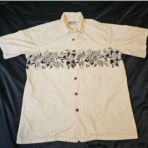 Vintage Hilo Hattie Hawaiian Shirt Mens XL Floral Border Cotton Aloha MadeinUSA